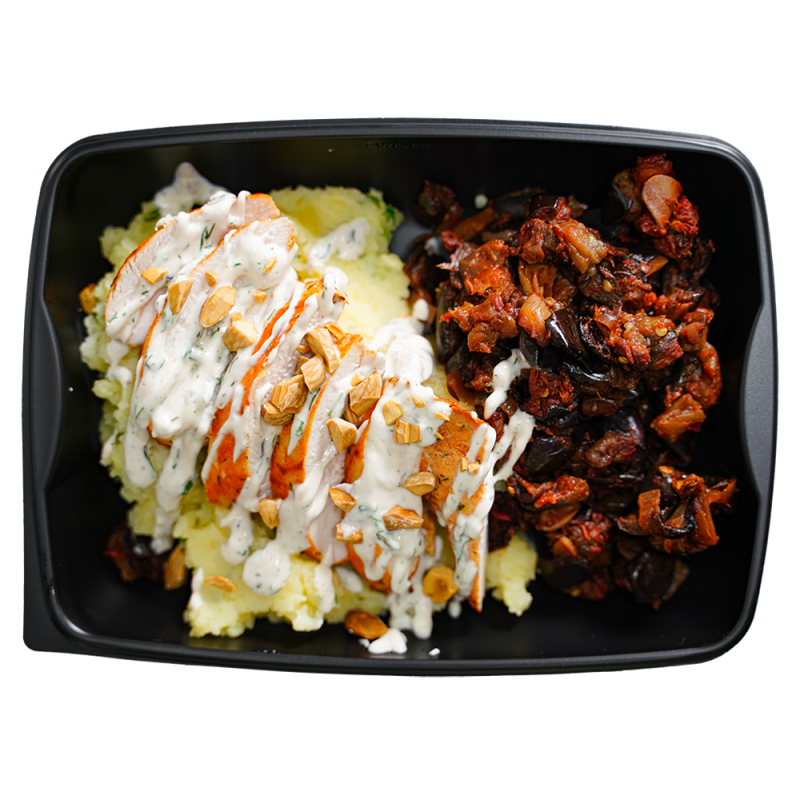 Poulet mariné & écrasé de pomme de terre